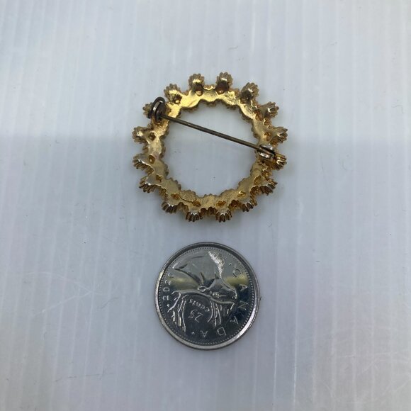 Vtg SPHINX aurora borealis round rhinestone faux pearl brooch - Picture 2 of 2